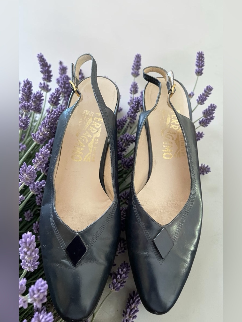 Salvatore Ferragamo Black Leather Slingback Mules